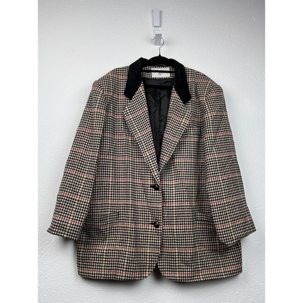 International Scene Brown Houndstooth Blazer - L - Velvet Collar Dark Academia